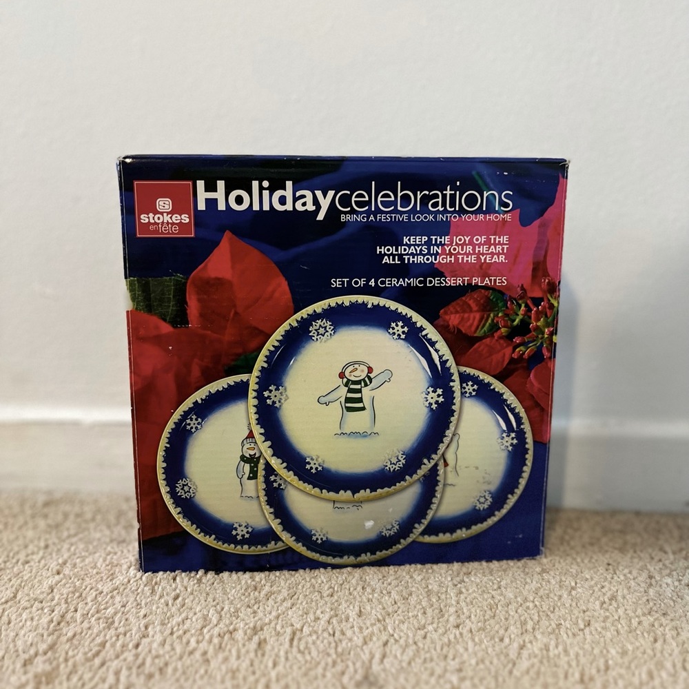 Stokes holiday celebration set of 4 ceramic desserts plate